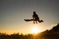 Silhouette of happy people jumping in sunset on the Moutain Royalty Free Stock Photo