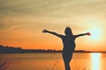 Silhouette of happy women relax in the nature Royalty Free Stock Photo