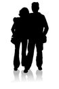 Silhouette happy young family, vector