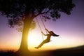 Silhouette of happy young woman on swing Royalty Free Stock Photo