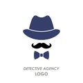 Silhouette hat, mustache, bow tie, logo detective agency. flat vector illustration isolated