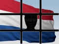 Silhouette head behind bars with flag of Netherlands