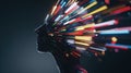 Silhouette of a Head With Colorful Light Bursts Symbolizing Creative Mind and Dynamic Ideas Energy Royalty Free Stock Photo