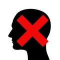 Silhouette of head is crossed out - elimination, ban, removal, exclusion, disqualification, suspension of man and person. Royalty Free Stock Photo