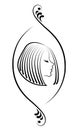 Silhouette of a head of a cute lady in a creative frame. A girl shows her hair on medium and short hair. Suitable for logo, Royalty Free Stock Photo