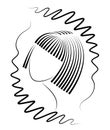 Silhouette of a head of a cute lady in a creative frame. A girl shows her hair on medium and short hair. Suitable for logo,