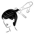 Silhouette of a lady s head. The girl in the beauty salon. A woman does her hair, dries her hair with a hair dryer. Vector Royalty Free Stock Photo