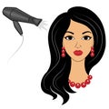 Silhouette of a lady s head. The girl in the beauty salon. A woman does her hair, dries her hair with a hair dryer. Vector Royalty Free Stock Photo