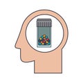 Silhouette head human with colorful pill bottle Royalty Free Stock Photo