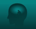 Silhouette of head with a person sitting alone stressed, overthinking, loneliness. Suffering from anxiety. disorder design symbol