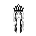 Silhouette head queen long hair and crown Royalty Free Stock Photo