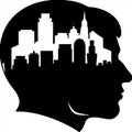 Silhouette Head with Urban Cityscape Inside Representation of Imagination and Creativity Royalty Free Stock Photo