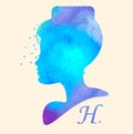 Silhouette head with watercolor hair. Vector illustration of woman beauty salon