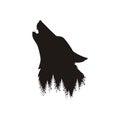 Silhouette of the head of a wild, lonely, howling wolf Royalty Free Stock Photo