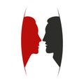 Black and red silhouettes of man and woman look at each other. Male and female concept. Adult man and woman in profile. Vector. Royalty Free Stock Photo