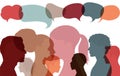 Silhouette heads faces of multicultural business people with speech bubble. Concept for expressing opinions evaluations. Speak Royalty Free Stock Photo