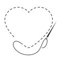 Silhouette of heart with interrupted contour. Hand made vector illustration with embroidery thread and needle Royalty Free Stock Photo