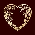 Silhouette of the heart with lilies of the valley. Laser cutting or foiling template.