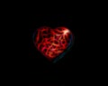 A silhouette of a heart made of red luminous lines in the structure and shape of a heart on a black background. Fractal neon Royalty Free Stock Photo