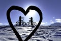 Bicyclers through heart silhouette Royalty Free Stock Photo