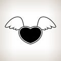 Silhouette heart with wings, vector illustration Royalty Free Stock Photo