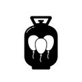 Silhouette helium balloon gas tank with handle. Outline icon of gassing cylinder. Black simple illustration of inflation equipment