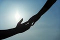 Silhouette of helping hand concept and international day of peace. Support. international day of peace. friendship. help me