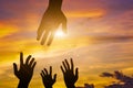 silhouette of helping hands concept and international day of peace how can i help Royalty Free Stock Photo