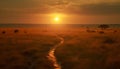 Silhouette of herd grazing in tranquil wilderness at dusk horizon generated by AI Royalty Free Stock Photo