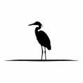 Silhouette of a heron standing on a line against a white background Royalty Free Stock Photo