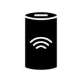 Silhouette High cylindrical audio speaker. Outline icon of smart home device. Black simple illustration of modern portable