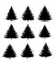 Silhouette of high detaile christmas tree. isolated on white Royalty Free Stock Photo