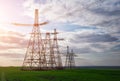 Silhouette High voltage electric towers. High-voltage power lines. Electricity distribution station Royalty Free Stock Photo