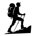silhouette of a hiker walking uphill with a backpack