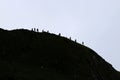 Hikers on alpine ridge