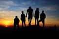 Silhouette of a hikers group