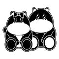 Silhouette hippopotamus couple cute animal together