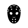 Silhouette Hockey Mask. Outline icon of professional sports equipment. Black simple illustration of horror movie mask for