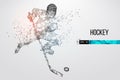 Silhouette of a hockey player from particles, lines and triangles on background. Vector illustration