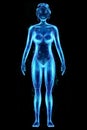 Silhouette, hologram of a female body in blue isolated on a black background. Medical examination, ultrasound, women`s