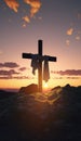 Silhouette of holy cross on beautiful orange sunset in epic style Royalty Free Stock Photo