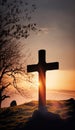 Silhouette of a holy cross in orange sunset Royalty Free Stock Photo