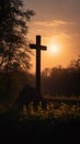 Silhouette of a holy cross in orange sunset Royalty Free Stock Photo