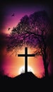 Silhouette of a holy cross in purple sunset Royalty Free Stock Photo