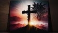Silhouette of a holy cross in red and white sunset Royalty Free Stock Photo