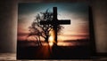 Silhouette of a holy cross in sunset Royalty Free Stock Photo