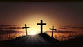 Silhouette of 3 holy crosses on beautiful sunset