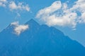 Silhouette of the holy mountains Athos and a small cloud above the mountain top, Chalkidiki Royalty Free Stock Photo