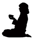 Silhouette of Homeless Young Female Street Beggar with Cup in Hand