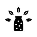 Silhouette Homeopathic balls in bottle with leaf decor. Outline icon of herbal medicines. Black illustration for natural cosmetics